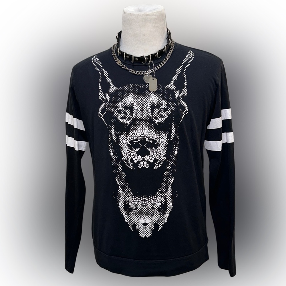 Doberman Vintage Long Sleeve Black Men’s Shirt with White Striped Sleeves